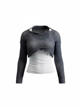 Cropped Black Distressed Knit Bolero Sweater